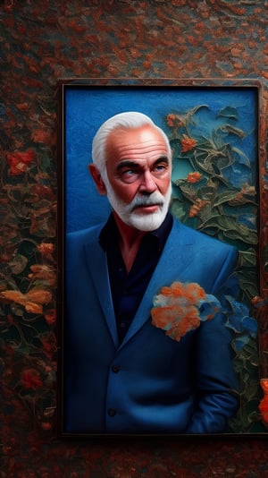 (Cloisonnism) A cloisonnist wall-hanging with Sean Connery as James Bond, vivid palette,  intricately textured and extremely subtle detailed,  detailmaster2,  side-light,  high resolution and contrast,  high colour contrast,  deep focus, depth of field,  ultra quality ,photo r3al