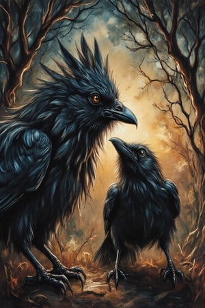 (((Coloured Pencil drawing, masterpiece)))_(((crows picking on dead bats in the early morning:1.7)))_volumetric lighting, dramatic atmosphere, dark palette, 28mm, t1/250, f14,  deep focus, high resolution and contrast and colour contrast,  intricately textured and extremely subtle detailed,  detailmaster2, side-light,  ultra quality,  fine artwork , Raw Photo