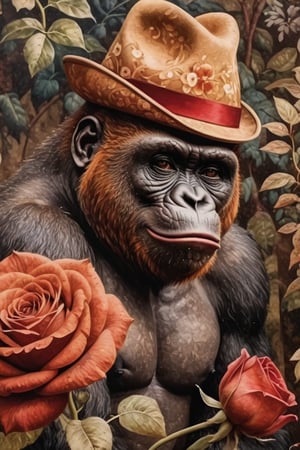  (photographic artwork) ((monochrome  image 70s style black and white) and red)  a full-body  portrait  of a grinning  gorilla with a red hat in a zoo, dark palette , transparent  fading,  resolution and contrast and colour contrast,  intricately textured and extremely subtle detailed,  detailmaster2,  side-light,  ultra quality,  fine artwork 