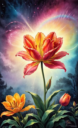  A WONDER flower half lily, half rose, half tulip for everybody to bring love and courage back together with magic bees, high_resolution and contrast and colour contrast,  intricately textured and extremely subtle and elegantly detailed,  detailmaster2, side-light,  ultra quality ,Movie Poster,ink art,retro ink,line art illustration,bubbleGL,Rose,BucketGoldUnderTheRainbow,Pomological Watercolor