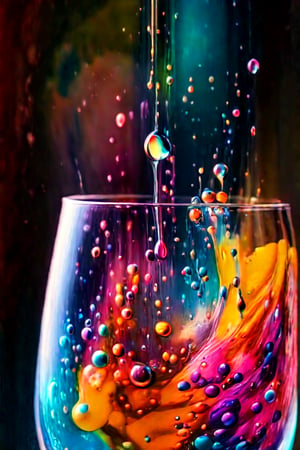  (photographic artwork)   close-up view of a glass of water inside which thick colour drops mix and morph  , dark palette , high resolution and contrast and colour contrast,  intricately textured and extremely subtle detailed,  detailmaster2,  side-light,  ultra quality,  fine artwork 