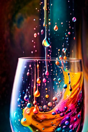  (photographic artwork)   close-up view of a glass of water inside which thick colour drops mix and morph  , dark palette , high resolution and contrast and colour contrast,  intricately textured and extremely subtle detailed,  detailmaster2,  side-light,  ultra quality,  fine artwork 