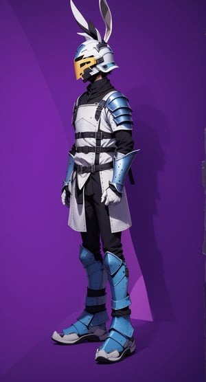 ((human male)), ((whole-body)), ((blue, white, and black colors)), helmet, chest armor, pauldrons, bunnytech, riot armor, post-apocalypic_fashion