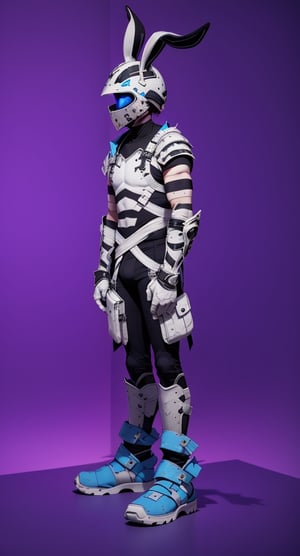 ((human male)), ((whole-body)), ((blue, white, and black colors)), helmet, chest armor, pauldrons, bunnytech, riot armor, post-apocalypic_fashion,Cyberpunk