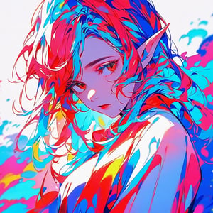 (beautiful face, looking off-camera), elf ears, saturated colors, ((red, white)), (high quality, best quality)