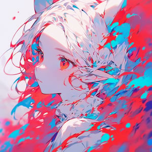 (beautiful face, looking off-camera), elf ears, saturated colors, ((red, white)), (high quality, best quality)