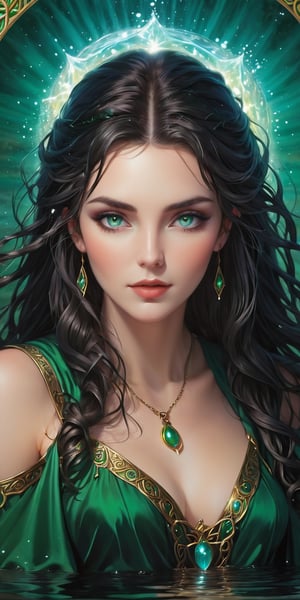 Morgan, In Celtic mythology, Morgan le Fay and Morgens are enchanting and mystical beings associated with water, sometimes depicted as beautiful and beguiling, perfect eyes, perfect face, perfect fingers, detailed eyes, Celtic mythological character,
