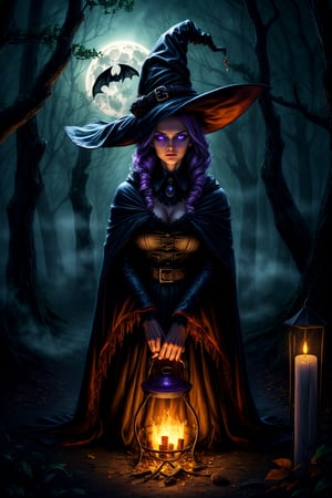 score_9, score_8_up, score_7_up, score_6_up, BREAK, (best quality,4k,highres,masterpiece:1.2),ultra-detailed,(realistic,photorealistic,photo-realistic:1.37),Halloween,witch,full moon,in a spooky forest,Jack-o'-lanterns,haunting atmosphere,ominous shadows,dark and eerie ambiance,creepy trees with twisted branches,foggy and misty surroundings,enchanted glow,witch's broomstick,flying witches silhouettes,witch's cauldron bubbling with magical potions,spellbinding spells in the air,mysterious and mystical vibes,witch's hat and cloak,glowing eyes peering through the darkness,spectral creatures lurking in the shadows,spider webs glistening with dew,distant howling of wolves,haunting music,autumn leaves rustling on the ground,an aura of mystery and enchantment,deep shades of purple and black,pale moonlight casting an ethereal glow,whispers of ancient incantations,dancing flames of torches,moonlit silhouette of a black cat,bats swooping through the air,crackling fire with sparks shooting into the night sky