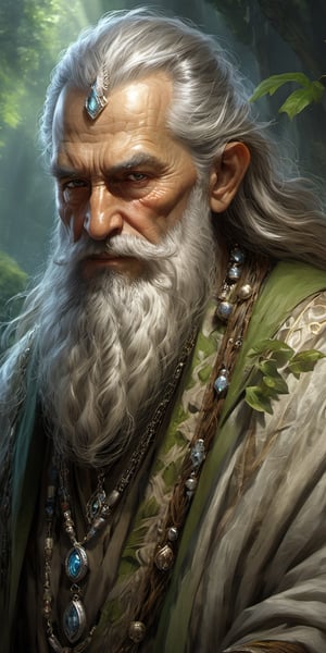 masterpiece, professional artwork, famous artwork, fantasy class, Druid old man, silver long beard