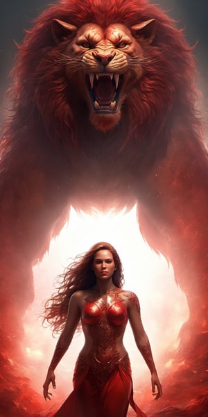 (((masterpiece))), (((best quality))), ((ultra-detailed)), (highly detailed CG illustration), Environmental detail, manticore with female human face as its head, long straight hair, shadow, silhouette, evil aura , gigantic, only shadow and red overlays