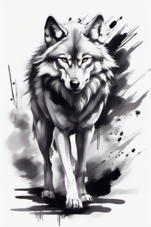 best quality, full body wolf chinise style paint art, beautiful background, black and white
, ancient, paint strokes
,Leonardo Style,chinese ink drawing