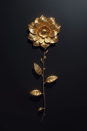 A golden flower growing on metal ,
Hyperrealistic, sinister by Greg Rutkowski, splash art, concept art, mid shot, intricately detailed, 