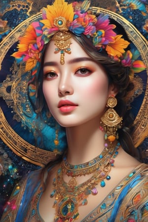 (masterpiece, top quality, best quality, official art, beautiful and aesthetic:1.2), (1girl), extreme detailed,colorful,highest detailed, official art, unity 8k wallpaper, ultra detailed, beautiful and aesthetic, beautiful, masterpiece, best quality, (zentangle, mandala, tangle, entangle) ,holy light,gold foil,gold leaf art,glitter drawing, PerfectNwsjMajic,dfdd,Circle,magical circle