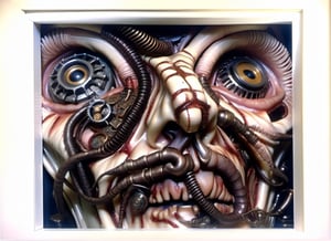 masterpiece, best quality, a photo realistic, mix H.R. Giger and Otto Dix, hyper detailed, bio mechanical, steampunk textures, intricate detail, grotesque,  flesh, violent,  deformed, robotic, cinematic lighting , extremely detailed CG,  setting,biopunk style,biopunk