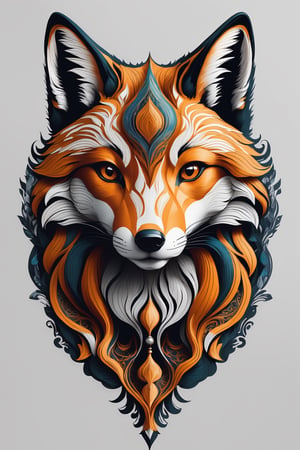 Intricate vector illustration design of a fox for t-shirt, 3-6-9 pattern. Elegant, sophisticated, intricate line work, ornate details, muted color scheme, subtle gradients. Art and mathematics fusion, hyper detailed, trending at artstation, sharp focus, studio photography, intricate detail, highly detailed, centered, perfect symmetrical, black color background