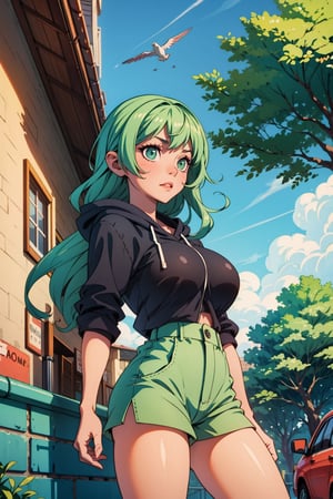 1_girl,no_panties,black_hoodies,samsung_uniform,vagina,longhair,green_hair,green_eyes,beautiful_eye,big_boobies,out_door,park,show_vagina,nopan,no_pants,vagina_visible,no_panties