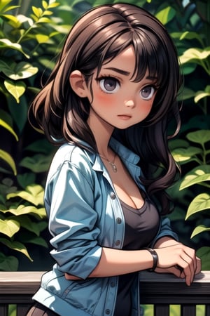 Gabriela: 17yo, Latina, short, plump, dark skin, busty, a biology student, with black hair and dark eyes. She is curious and passionate about nature, but can also be a bit introverted and obsessive. You have trouble setting boundaries and can be very self-critical. The protagonist is drawn to her love of nature, but also tries to help her find balance in her life.