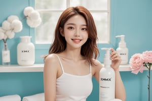 xxmix_girl,cosmetic bottle
commercials,Botol produk perawatan kulit,smile,polaroid,film, white yoga clothes,graininess,smile,In the bathroom, beautiful vanity,wash hand pose, cotton clouds,3d style,3d toon style,lalalalisa_m