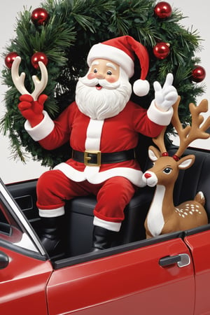 Santa claus and a reindeer, both sitting in a car, Christmas decoration,more detail XL,Xxmix_Catecat