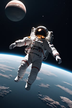 Image: Astronaut floating in space with a distant planet in view.
Descriptive Keywords: Eerie, vast, solitary, distant, exploration.
Camera Type: High-resolution digital camera.
Camera Lens Type: Wide-angle lens extreme quality
Time of Day: Spacewalk during planetary alignment.
Style of Photograph: Cinematic, awe-inspiring.
Type of Film: (Digital)