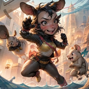 A valiant heroic human mouse, depicted in the style of classic Disney animation, exuding bravery, determination, strength, and compassion, fearlessly rescuing a trapped friend.