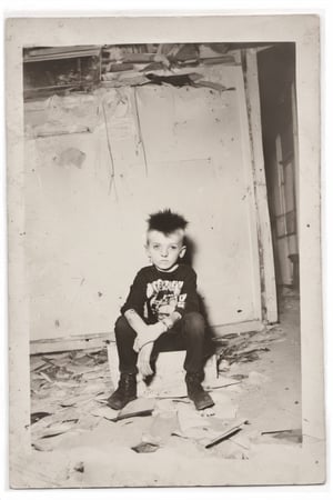 photograph of a punk rock kid in an abandoned house