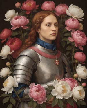 Joan of Arc with a badge of peonies by Hans Holbein
