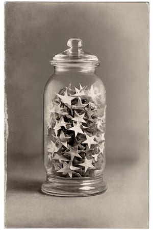 Photograph of a glass jar filled with stars