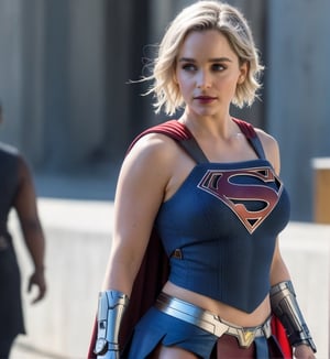 36DD boobs, supergirl, full body photograph with soft light,kaisatsu, watching at camera, emilia clark face, wide shoulder, abs expose, , crop tank top,OHWX WOMAN,cyborg style, full body on picture