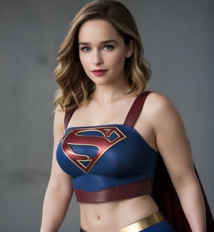 36DD boobs, supergirl, full body photograph with soft light,kaisatsu, watching at camera, emilia clark face, wide shoulder, abs expose, , crop tank top,OHWX WOMAN