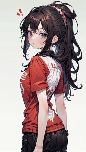 (best qualite), (UHQ, 8k, high resolution), (character: girl), 1girl, solo, long hair, brown hair, red T-shirt, ((backraound: soft black)),1girl