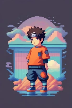 1 boy, naruto,lofi,pixel art,tshirt design
