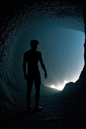 two male people in a cave at night, one of them shows the other a rock that shines with many colors that illuminate the darkness of the night, the background is dark with silhouettes, real life, best shadow, RAW,clear ,high resolution,8K masterpiece, photograph, onfident posture,intense gaze, minimal background, soft lighting, shadows accentuating muscles, full body, realistic skin, photographic, best quality, high detailed,Masterpiece, intricate details, high resolution
,<lora:659111690174031528:1.0>