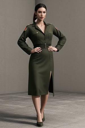 elegantly dresses in her army fatigues

photorealism:1.4
