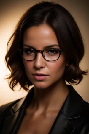 ((perfect face)), ((best quality)), beautiful portrait photography,  beautiful brown eyes, short tousled brown hair, 3 point lighting, flash with softbox, by Annie Leibovitz, 80mm, hasselblad


High-definition, full-body photograph of a beautiful girl featuring stylish eyeglasses. Utilizing cinematic color grading and moody lighting, the image should depict her as a compelling character in a story yet to unfold.