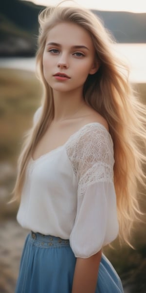 photorealistic,portrait of  Dutch teen girl, 16-years-old,  innocent face, (ultra realistic,best quality),photorealistic,Extremely Realistic, in depth, cinematic light, 1girl,(medium-long blonde  hair:1.4),outdoors,(front:1.3),(standing:1.3),seaside,cloudy sky,High-low skirt,(cowboy_shot:1.2),navel wavy hair, perfect lighting, vibrant colors, intricate details, high detailed skin, pale skin, intricate background, realism,realistic,raw,analog,portrait,photorealistic, taken by Canon EOS,SIGMA Art Lens 35mm F1.4,ISO 200 Shutter Speed 2000,Vivid picture,(((Accurate eyes))),Photorealistic:1.4,Dutch teen