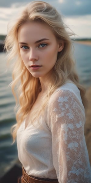 photorealistic,portrait of  Dutch teen girl, innocent face, (ultra realistic,best quality),photorealistic,Extremely Realistic, in depth, cinematic light, 1girl,(medium'long blonde  hair:1.4),outdoors,(front:1.3),(standing:1.3),seaside,cloudy sky,High-low skirt,(cowboy_shot:1.2),navel wavy hair, perfect lighting, vibrant colors, intricate details, high detailed skin, pale skin, intricate background, realism,realistic,raw,analog,portrait,photorealistic, taken by Canon EOS,SIGMA Art Lens 35mm F1.4,ISO 200 Shutter Speed 2000,Vivid picture,(((Accurate eyes))),Photorealistic:1.4,Dutch teen