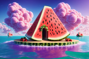 (Masterpiece, best quality:1.3), highly detailed, fantasy, 8k, sweetscape, dynamic, cinematic, ultra-detailed, sweets, oversized watermelon, fantasy, gorgeous, digital illustration, beautiful composition, intricate details, highly detailed, volumetric lighting, house, wafer roof, iridescent, green water, ttropical beach, seaside, fruit,  sky, purple grass, cloud, cookie, sugar, dramatic lighting, beautiful, drip, sparkle, food, cute, glitter, bubble, see-through, transparent, scenery, (no humans), shimmer, drizzle, beautiful, (shiny:1.2), various colors, bloom:0.4, extremely detailed, gradients),more detail XL