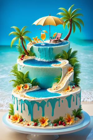 (Masterpiece, best quality:1.3), highly detailed, fantasy, 8k, sweetscape,dynamic, cinematic, ultra-detailed, sweets,(syrup),  fantasy, gorgeous, digital illustration, beautiful composition, intricate details, highly detailed, volumetric lighting, tropical cake, wave, ocean, (piping), miniature scale cocktail drink, sugar, natural lighting, beautiful, dripping, glitter, simple background, ocean backdrop, palm tree, umbrella, miniature scale beach party, table, beach chair, tiki bar, pool, (glowing), (glowing cake), (water, splashing, splash), (see-through, transparent cake), (no humans), shimmer, (glaze), drizzle, beautiful, (shiny:1.2), various colors, bloom:0.4, extremely detailed, gradients),more detail XL