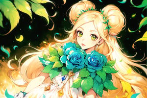 (Masterpiece, Best Quality:1.3), highres, 8k, highly detailed, 2d, (faux traditional media:1.3), manga, illustration, (mature female!.3), fantasy, thick lineart, outline, ((centered)), , sugar_rune, flower, cowboy shot, flower dress, solo, green eyes, polka dot, 1girl, sparkle, bush, eyes half closed,,closed mouth, earrings, sleeveless, standing, gloves, overgrowth, wariza, (perfect hands), looking at viewer, fairytale, wonder, dreamy, golden hour, outdoors, leaves, long hair, jewelry, white gloves, nature, doughnut hair bun, half updo, ((depth of field)), 85mm, hyperrealistic, film grain, colorful, lipstick, (very long hair), (rose garden), shadow, blurry foreground, path, (intricate details), mystical, (natural lighting:1.1), long face, (jmature female:1.3), stylish, fashion, bloom, (deep depth of field)