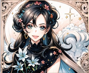 (Masterpiece, Best Quality:1.3), highres, 8k, highly detailed, 2d, (faux traditional media:1.3), manga, illustration, (mature female!.3), fantasy, thick lineart, outline, ((centered)), , sugar_rune, flower, cowboy shot, flower dress, solo, gradient eyes, polka dot, 1girl, sparkle, bush, eyes half closed,,closed mouth, earrings, sleeveless, standing, gloves, overgrowth, wariza, (perfect hands), looking at viewer, pointy ears, fairytale, wonder, (hugging stuffed animal), cute, (surrounded by stuffed animals), toys, (playful:1.1), smile, dreamy, outdoors, leaves, long hair, jewelry, white gloves, nature, doughnut hair bun, half updo, ((depth of field)), 85mm, hyperrealistic, film grain, colorful, lipstick, (very long hair), (rose garden), shadow, blurry foreground, path, (intricate details), mystical, (natural lighting:1.1), long face, country cottage, cozy, princess dress, (jmature female:1.3), stylish, fashion, bloom, (deep depth of field)