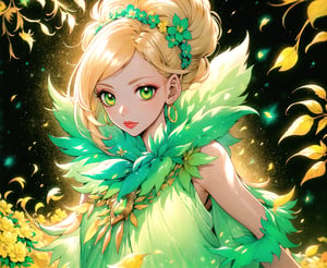 (Masterpiece, Best Quality:1.3), highres, 8k, highly detailed, 2d, (faux traditional media:1.3), manga, illustration, (mature female!.3), fantasy, thick lineart, outline, ((centered)), , sugar_rune, flower, cowboy shot, flower dress, solo, green eyes, polka dot, 1girl, sparkle, bush, eyes half closed,,closed mouth, earrings, sleeveless, standing, gloves, overgrowth, wariza, (perfect hands), looking at viewer, fairytale, wonder, dreamy, golden hour, outdoors, leaves, long hair, jewelry, white gloves, nature, doughnut hair bun, half updo, ((depth of field)), 85mm, hyperrealistic, film grain, colorful, lipstick, (very long hair), (rose garden), shadow, blurry foreground, path, (intricate details), mystical, (natural lighting:1.1), long face, (jmature female:1.3), stylish, fashion, bloom, (deep depth of field)