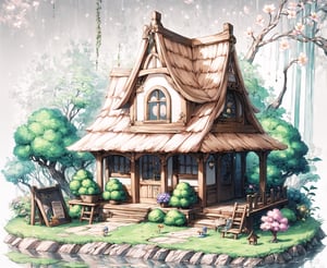 (Masterpiece, Best Quality:1.3), insaneres, top quality, (8k resolution wallpaper), (extremely detailed), 2d, beatrix potter, manga, illustration, (fantasy), thick lineart, outline, sugar_rune, animal, personification, flower, cute, bar, stool, tree, overgrowth, focus face, looking up, (detailed face, detailed eyes:1.2), doll dress, surprised, dreaming, (small details:1.2), fairytale, wonder, dreamy, (minigirl:1.3), outdoors, leaves, (nature), (chibi:1.4), small bridge, (deep depth of field), 85mm, hyperrealistic, film grain, dynamic, surreal, architecture, miniature, (garden, valley, river, brook), fantasy realm, shadow, enchanting, blurry foreground, path, seaside, beautiful, oversized plantlife, fantastic landscape, (intricate details), mystical, (natural lighting:1.1), country cottage, cozy, min waterfall, bloom, (smooth, rounded corners), (high fantasy),  reflection, white vignetting, (volumetric lighting:1.3), best shadow, lively, ISO_SHOP,ISO_SHOP,isometric