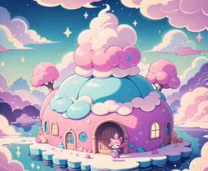 (masterpiece, best quality:1.2), 8k, top quality, cryptids, cookie, glowing, (panoramic view), cinematic, intricate details, above the clouds, floating, in the style of pixar, cloud, cotton candy, whipped cream, fantastic lighting and composition, fruit, colorful, vivid, a world made of candy, plant, scenery, highly detailed, 3d, beautiful, personification, deep depth of field, adorable, cute, (gradients), sweet, shiny, delicious, bloom, volumetric lighting, (fantasy), candyland, candy, see-through, transparent, (jello), coral colors, smooth, extremely detailed,cryptids,(best quality,kawaiitech