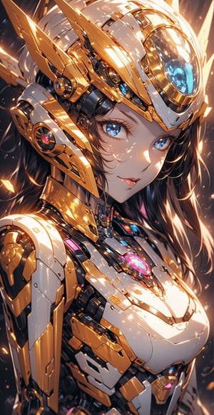 a girl, thunder yellow suit, tight suit, bare shoulders, clavicle, small waist, very large breasts, ironman, posing, attractive, sexy, exciting, (big neckline), futuristic space helmet and the ace of the anime series, surrealism fantastic, post-apocalyptic, cute illustration, biorobotic art, fantastic digital painting, fantastic landscapes, dragonfly with a futuristic helmet Fantasy Art, Surrealism, Geomorphology-Kunst, Fluid Art, Underwater Photography, Biomechanical Sculpture, Kemono, Beautiful girl turned towards the camera, White Background, 3D Vector Art, Greg Rutkowski, Detailed Face, Detailed Eyes, 1 Girl, Circle, Robot, Long Hair, Beautiful Eyes, Perfect Eyes, Eyes Looking At Viewer, (Black Hair), Humane, Bare Chest, Front Pose to the observer