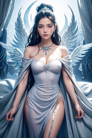 Snow_Angel, Frozen, ((best quality)), ((masterpiece)), ((realistic)), (( 18 year old girl as snow angel princess in a fantasy golden throne room, frozen, mystical mist , frost flowers)) fighting with ((best quality)), ((masterpiece)), ((realistic)), ((18 year old girl as fire angel princess in a fantasy silver throne room, fire, fog mystical, sparks of flowers)) , In the grandeur of a throne room, 1 18-year-old boy embodies the charm of a snow angel princess and another 18-year-old girl embodies the charm embodies the charm of a fire angel princess. Adorned with elegant earrings, intricate jewelry and a tribal tattoo, they exude a sense of royalty and grace. Her loose hair, infused with radiant shimmer, cascades around her, accented by an ethereal icy hair ornament for her hair and a necklace made of shimmering ice. Her piercing eyes captivate with a mix of determination and wisdom. Wrapped in a dress of ice on one side and a dress of fire on the other, she embodies the beauty and power of the ice kingdom and the fire kingdom. The throne room, adorned with golden ornaments and surrounded by an icy atmosphere and a hot atmosphere, exudes an otherworldly charm. Swirling mist and chill permeate the air, creating an atmosphere of mystique. A large clock prominently displays the passage of time, a symbol of her royal lineage. Lush paintings and plants add pops of color amid the icy surroundings, while the water flows gracefully, reflecting the princess's elegance. Shards of ice and sparks of metal shimmer and shine, reflecting light and emitting delicate sparks, guided by the whims of the wind. Background blur and bokeh add a dreamlike feel to the scene, accentuated by soft sidelighting that casts a soft glow on her face. Against a light background, the composition displays the Tyndall effect, infusing the air with a captivating vitality. Vibrant colors and meticulous attention to detail make this work of art a true cinematic masterpiece, capturing the majesty, beauty, and magic of the Snow Angel Princess in her icy domain. (Haircut model is by Top Knot, pose is pointing pose, crisp blue-gray, shooting angle is eye-level view, timing is high-key lighting), 2 girls, transparent clothes, lingerie, clavicle, bare shoulders.