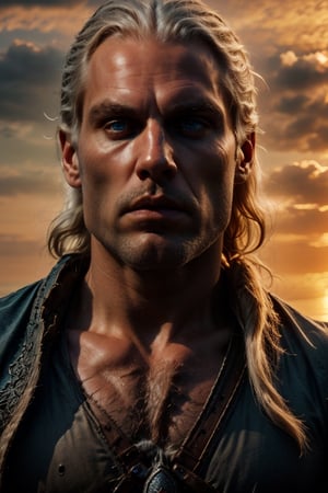 (, open sea background sunset, intricate details in faces and eyes) Geralt of Rivia 