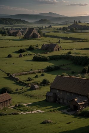 Medieval wheat grassland village, reference environment for the Lord of the Rings and the Witcher