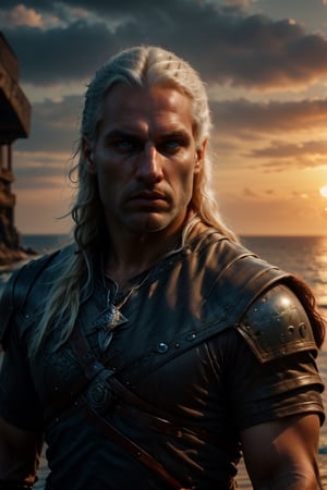 (, open sea background sunset, intricate details in faces and eyes) Geralt of Rivia 