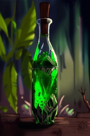 Poción de color verde en frasco de vidrio 